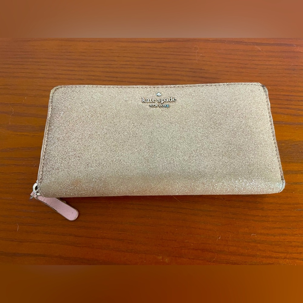 kate spade Glitter Zip Around Wallet - Light Pink Champagne